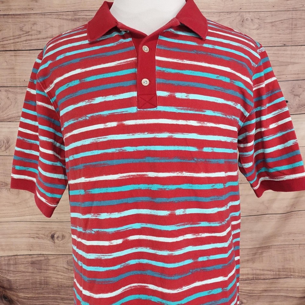 The‎ Territory Ahead Polo Shirt Mens LT Large Tall Red 100% Cotton Striped Knit
